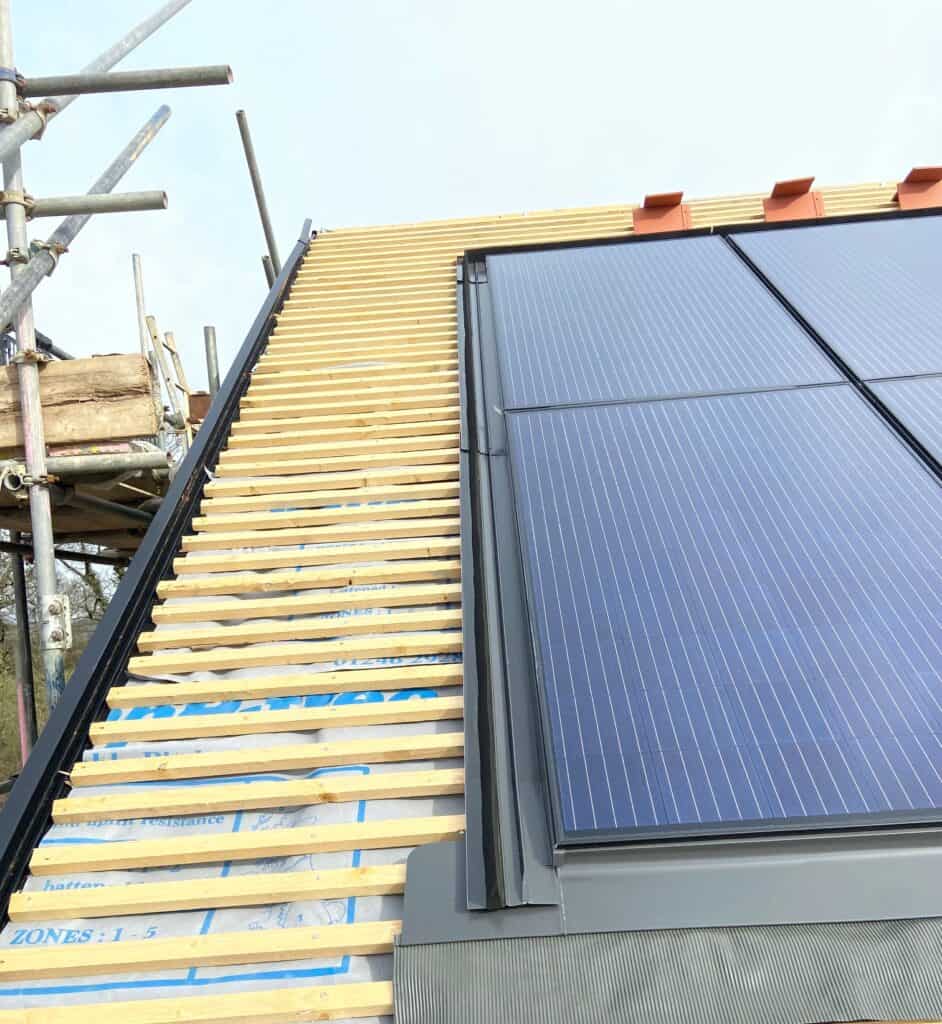Rooftop solar panels installation with scaffolding