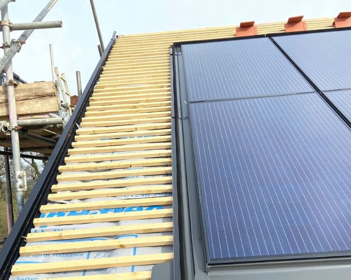 Solar panels installed on a sloped roof.