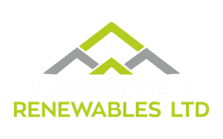 C J Roofing & Renewables Ltd company logo with a green and grey twin-peak roof symbol above the words Renewables Ltd.